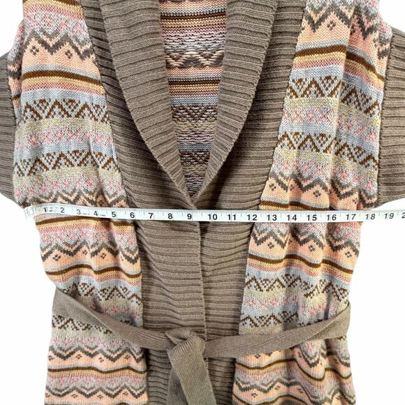 The Limited Sweater Vest Womens S Tan Pink Fair Isle Open Front Belted Cardigan - Picture 5 of 12